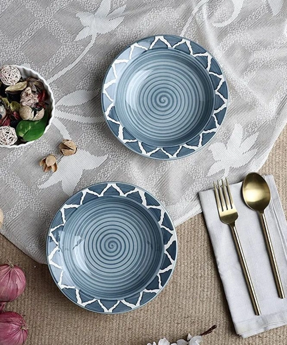 Glossy Grey Hand-Painted Ceramic Pasta Plate