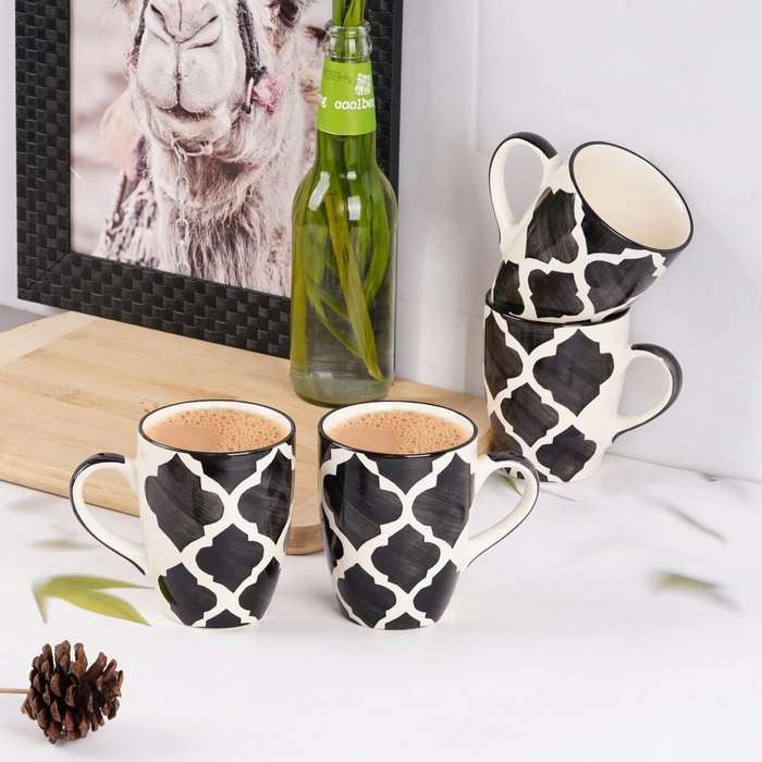 Handmade Black and White Ceramic Tea and Coffee Mug Set