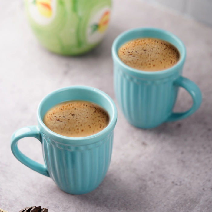 Handcrafted Ceramic Set of 2 Blue Coffee Mugs