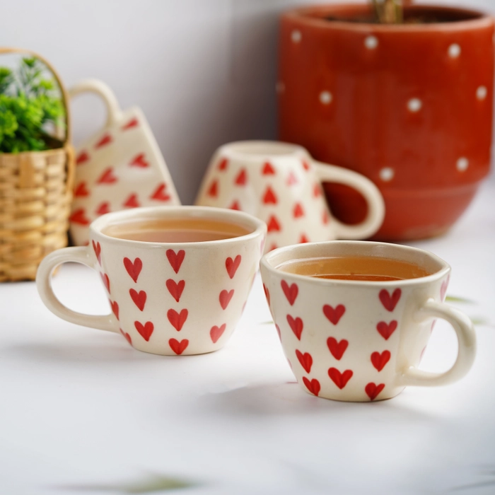 Ceramic Hand-Painted Heart Cup Coffee and Tea Cups