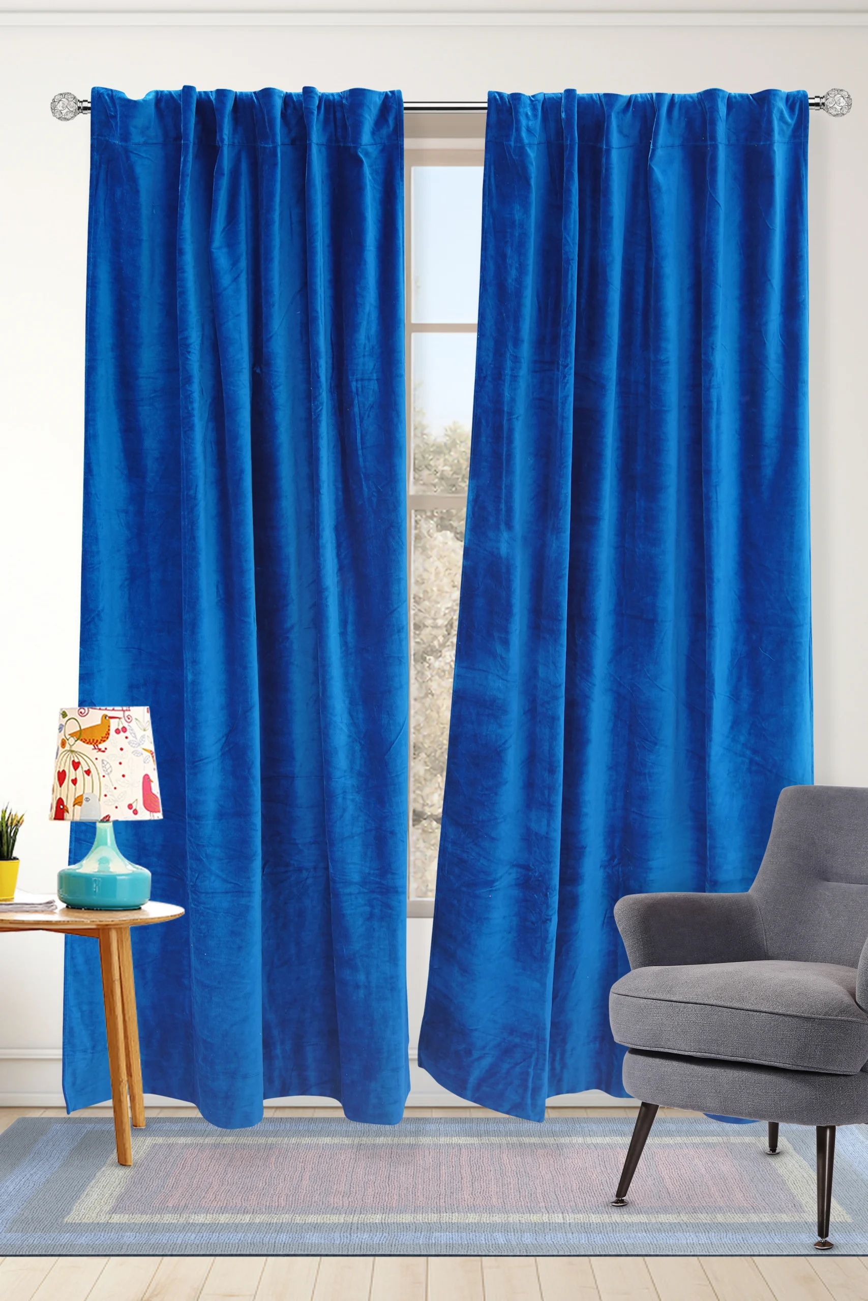 Blue Velvet Curtain Set