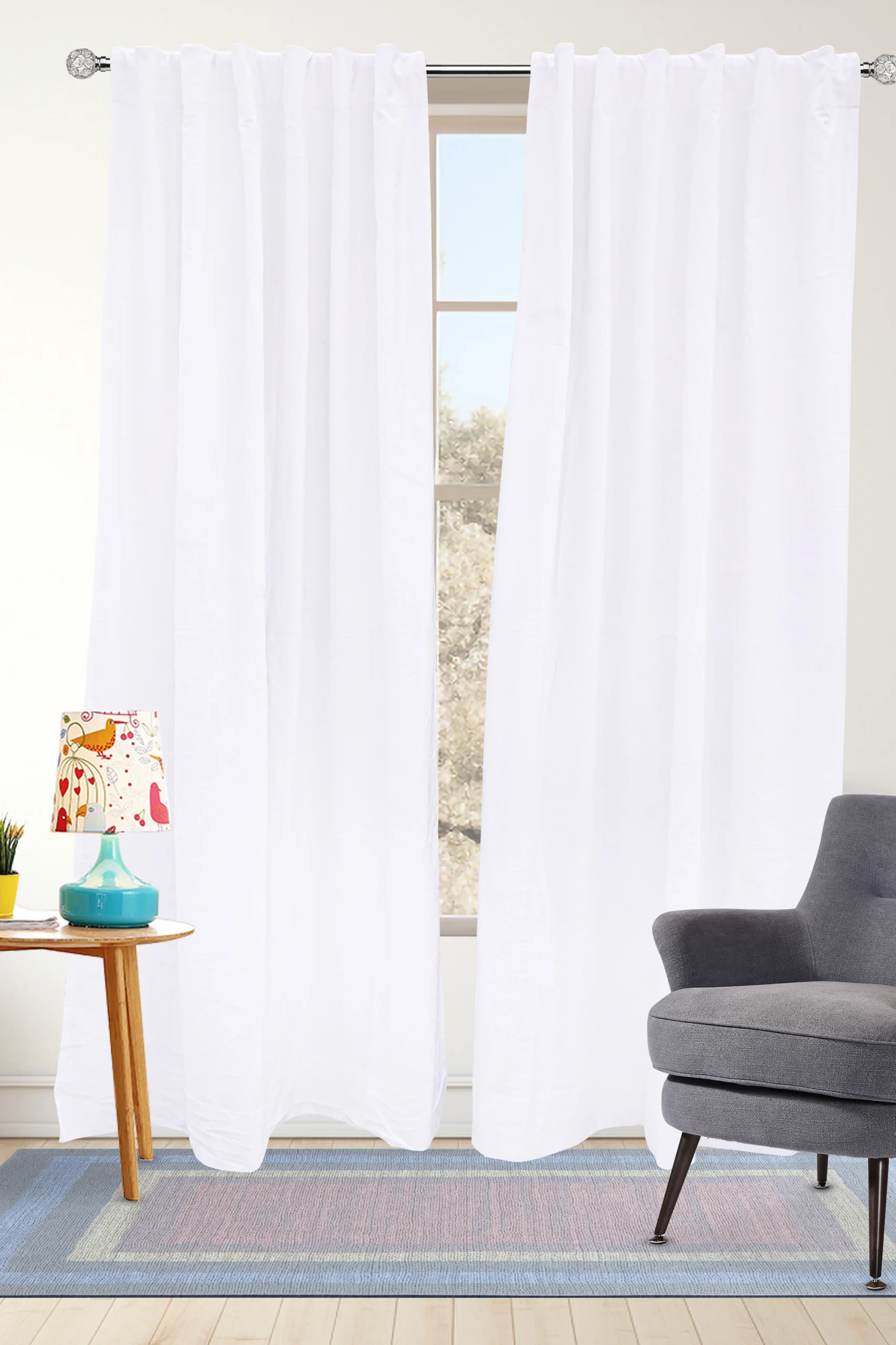 White Velvet Curtain Set