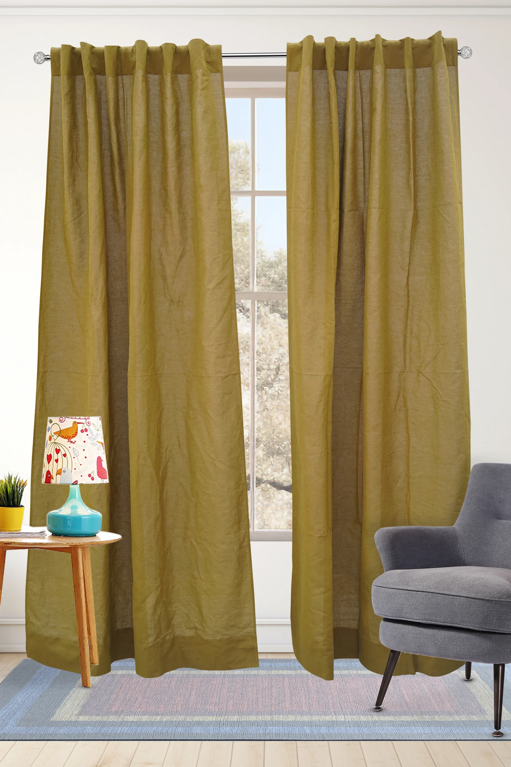 Linen Deep Green Curtains