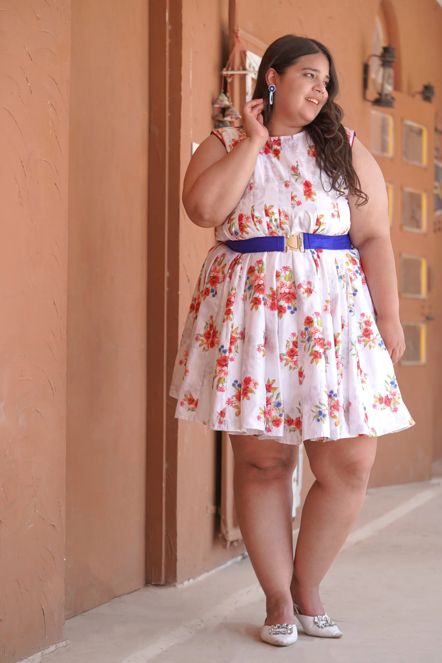Rose Print White Muslin Knee Frock