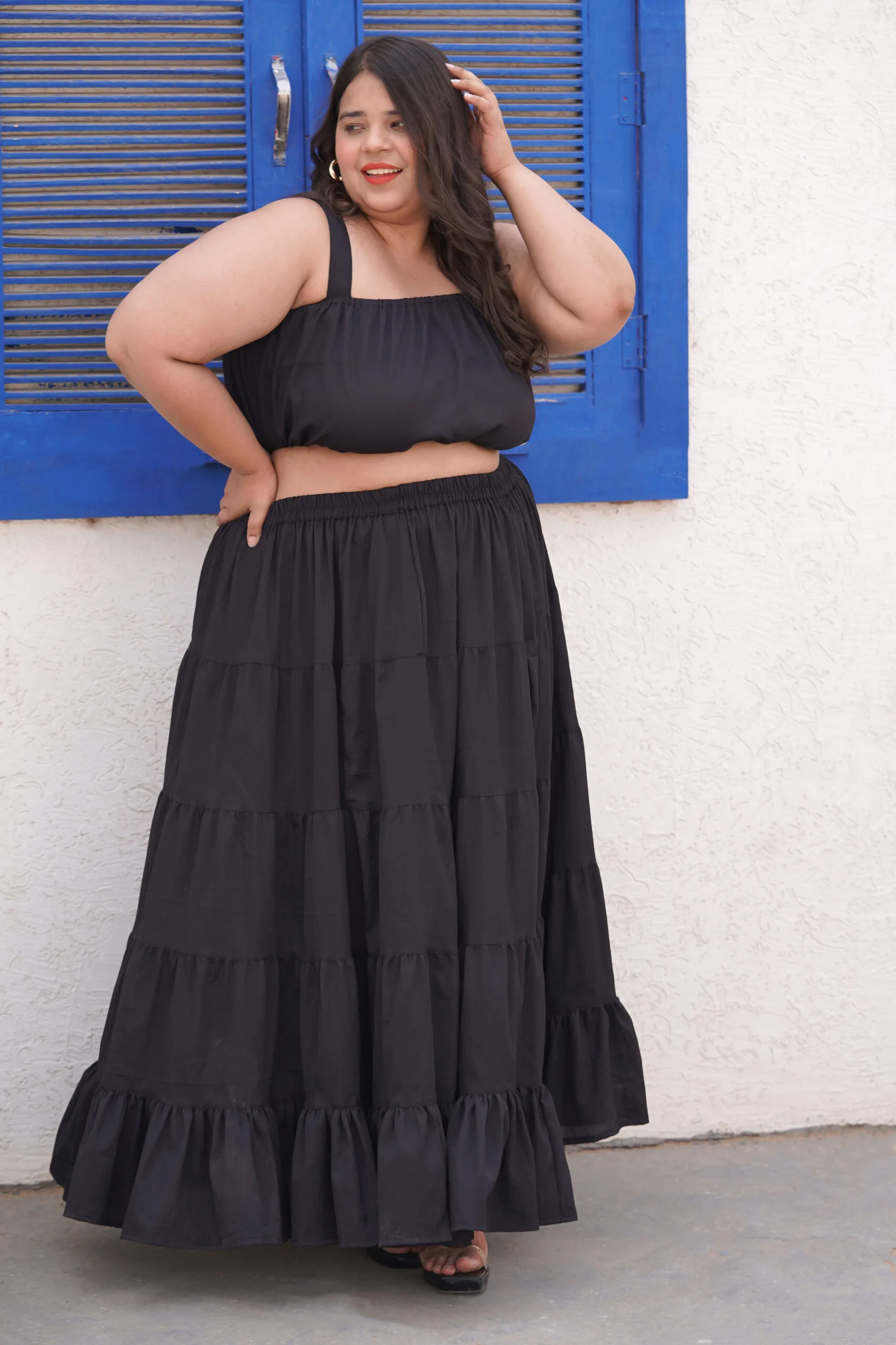 Black Imported Frill Long Skirt & Top